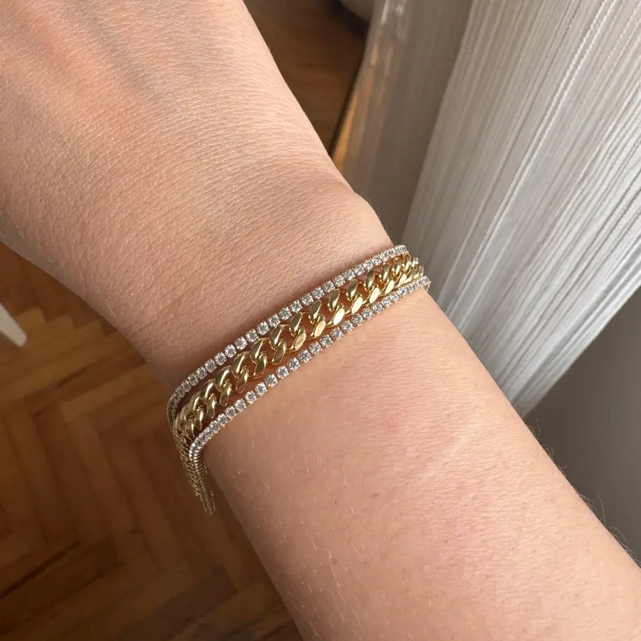 Taşlı şerit zincir bileklik