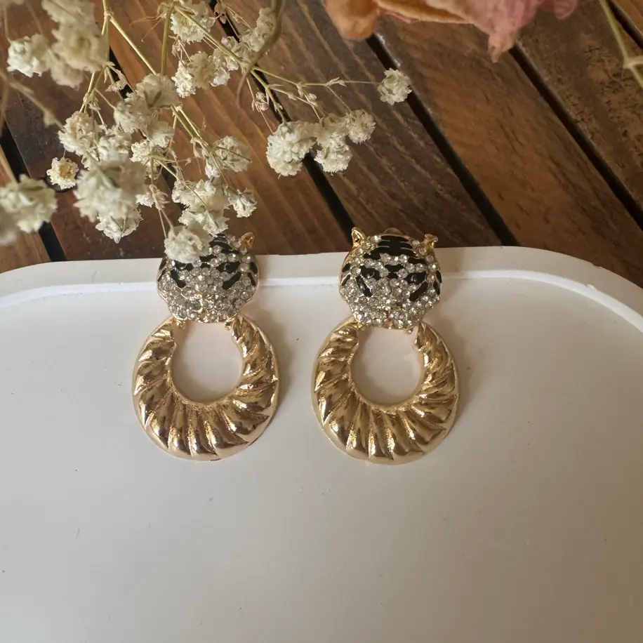 Aslan Kafası Taşlı Küpe