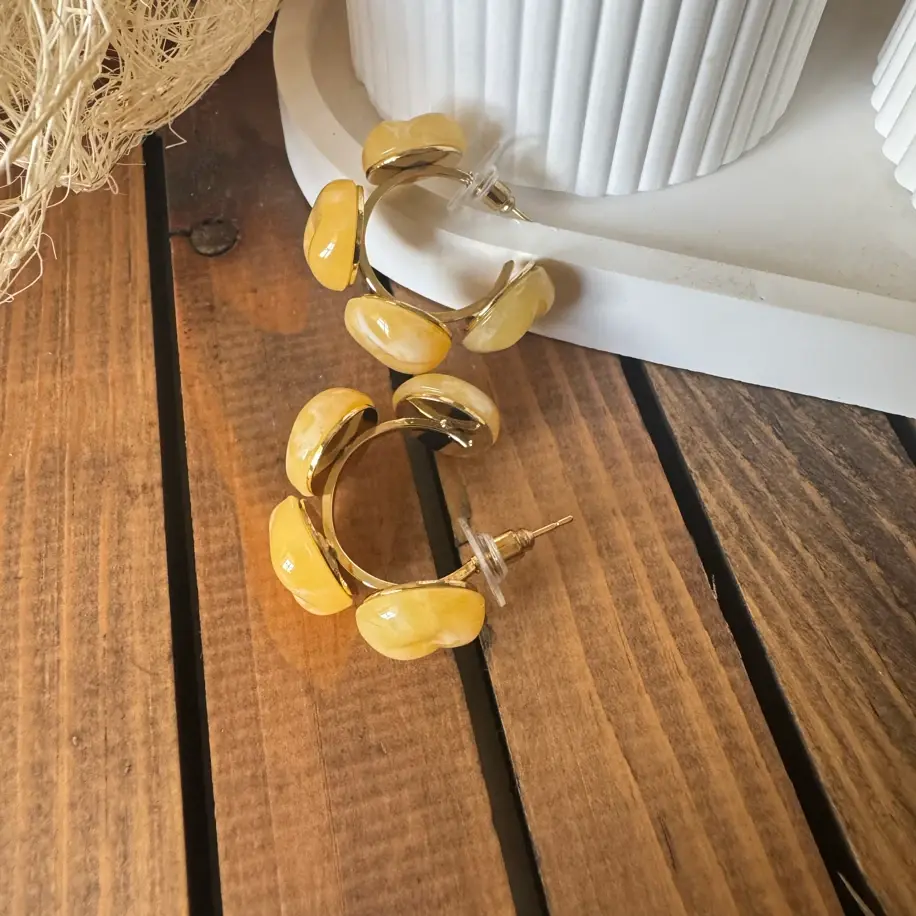 Sarı Taş Görünümlü Küpe