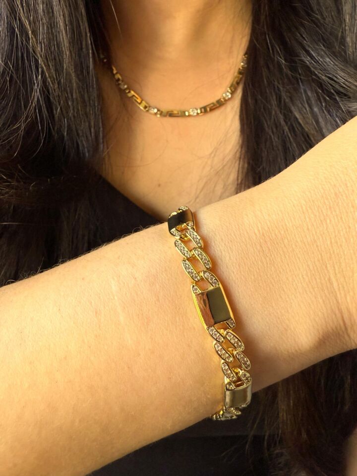 Mermaid Aria Taşlı Cuban Gold Bileklik