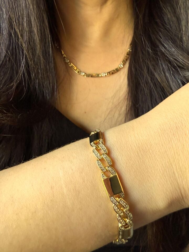 Mermaid Aria Taşlı Cuban Gold Bileklik