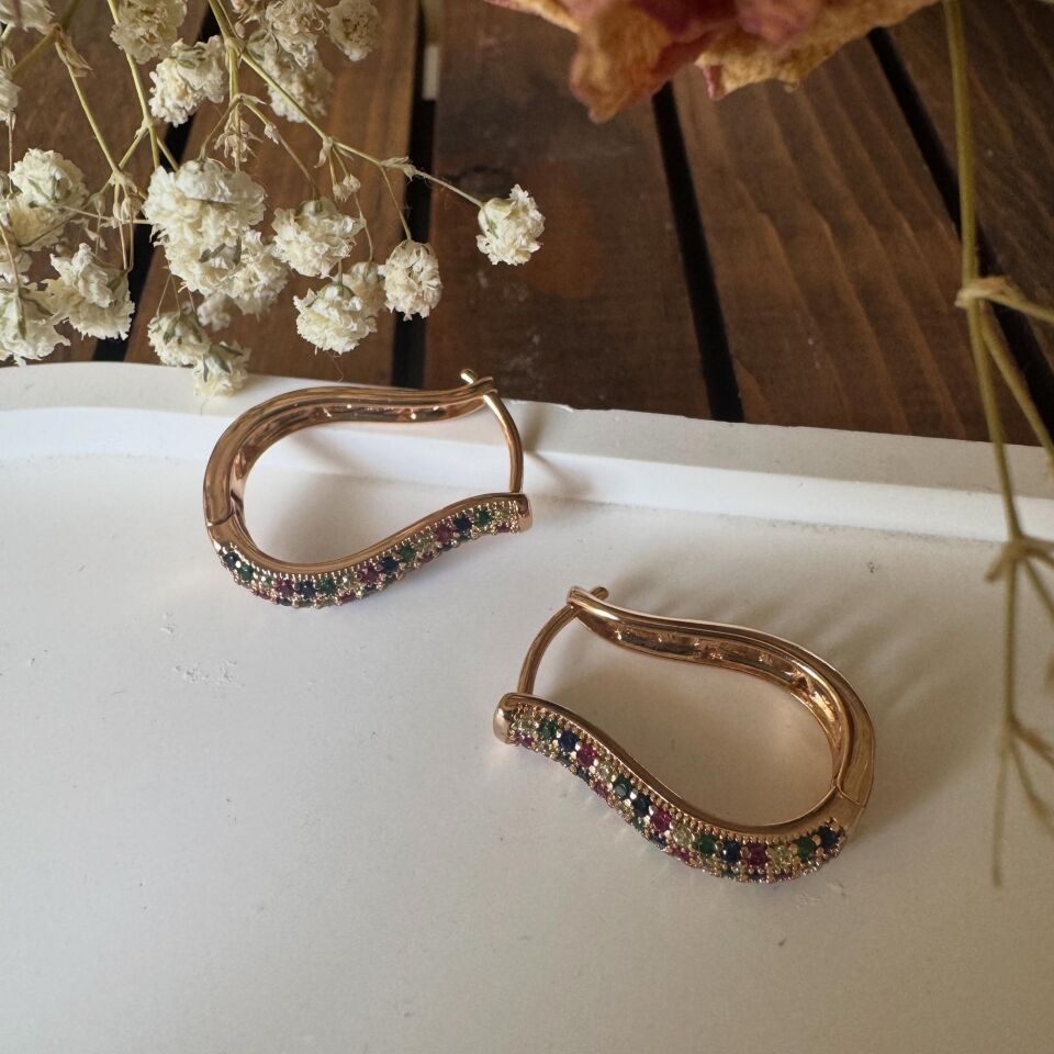 Renkli Taşlı Damla Küpe