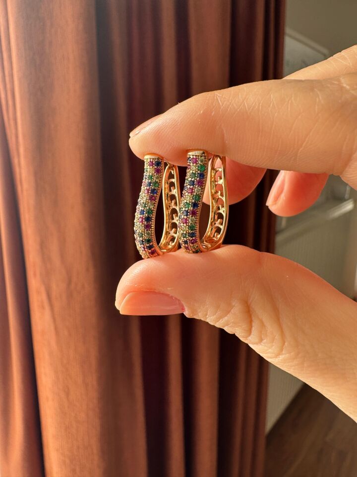 Renkli Taşlı Damla Küpe