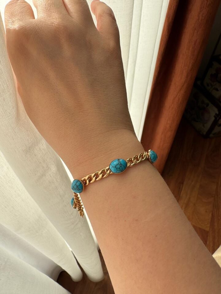 Firuze Taşlı Çelik Bİleklik