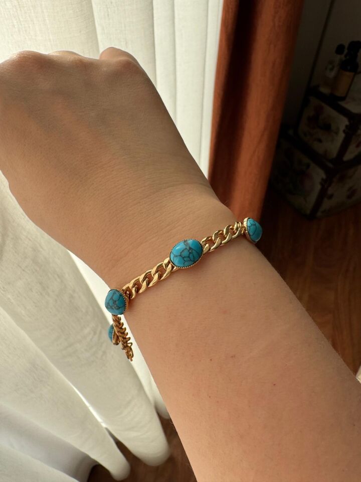 Firuze Taşlı Çelik Bİleklik