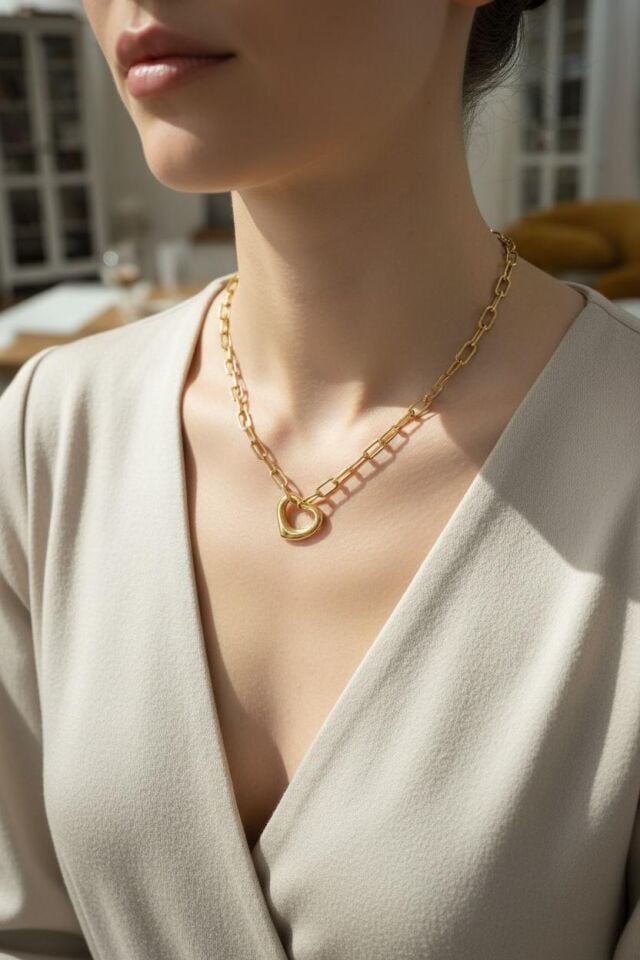 Çelik Kalpli Ataç Kolye